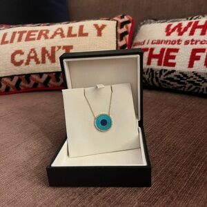 Jennifer Meyers Turquoise Inlay Evil Eye Necklace With Diamonds